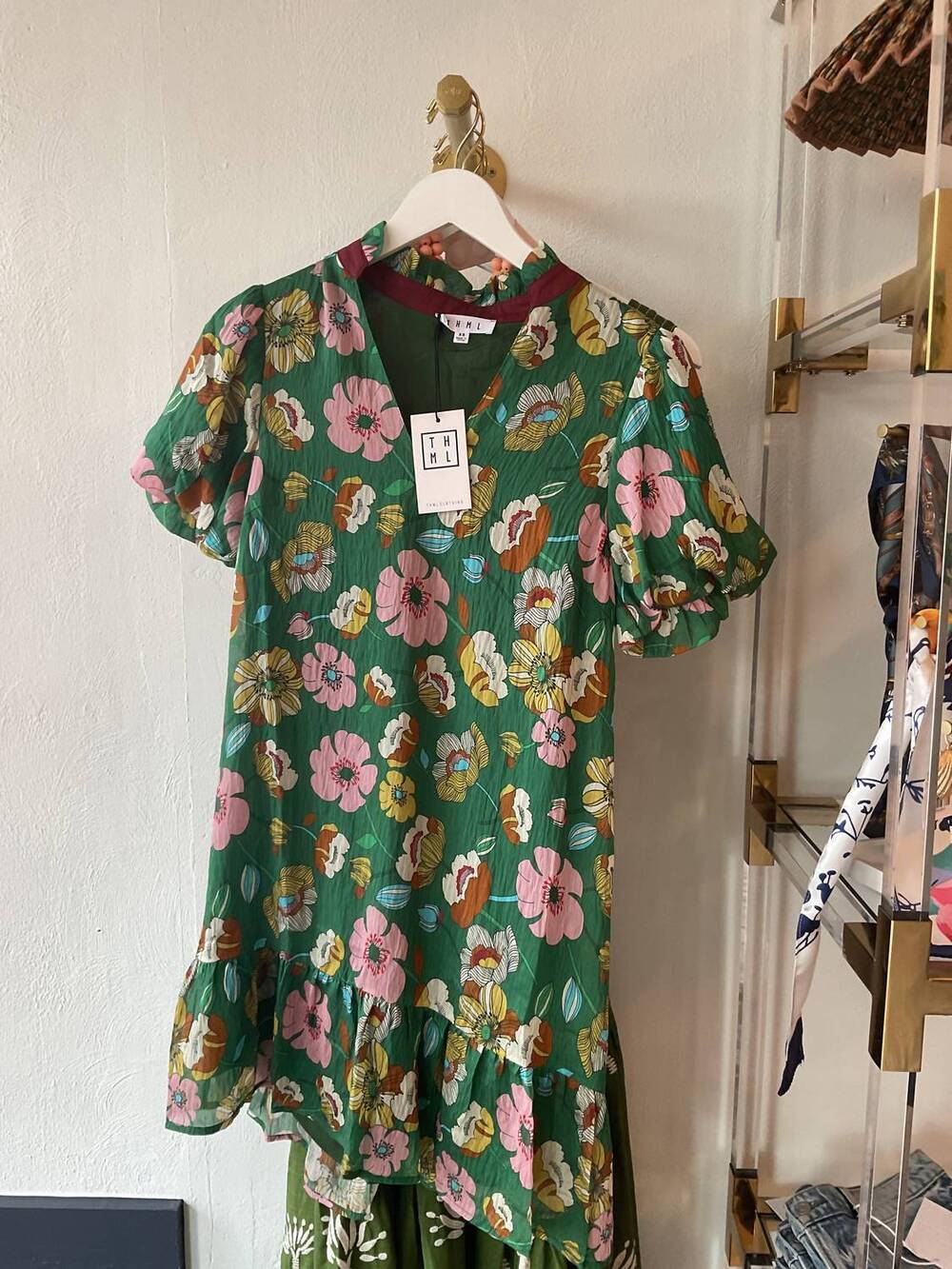 NEW THML women's mini dress in green multi